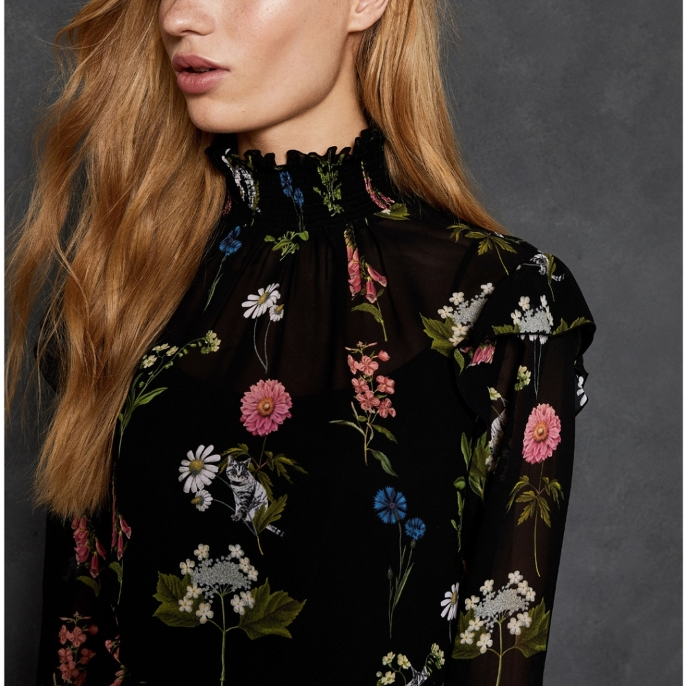 🍒NWT🍒 TED BAKER  BOTANICAL MIDI DRESS - Picture 3 of 8